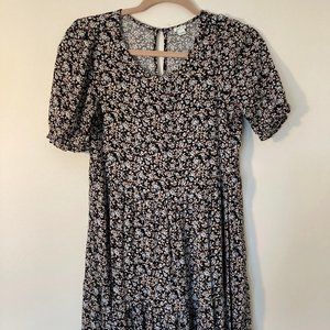 AERIE By AEO Black Floral Blush Pink & Blue Short Sleeves Dress | Size XS